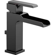 Delta Faucet Ara Matte Black Bathroom Faucet, Single Hole Bathroom Faucet, Waterfall Faucet, Metal Drain Assembly, Matte Black 568LF-BLMPU