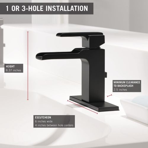  Delta Faucet Ara Matte Black Bathroom Faucet, Single Hole Bathroom Faucet, Waterfall Faucet, Metal Drain Assembly, Matte Black 568LF-BLMPU