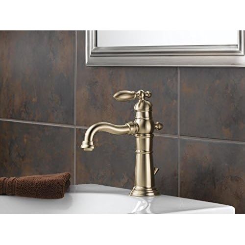  Delta Faucet Victorian Single Hole Bathroom Faucet, Gold Bathroom Faucet, Single Handle Bathroom Faucet, Metal Drain Assembly, Champagne Bronze 555LF-CZ