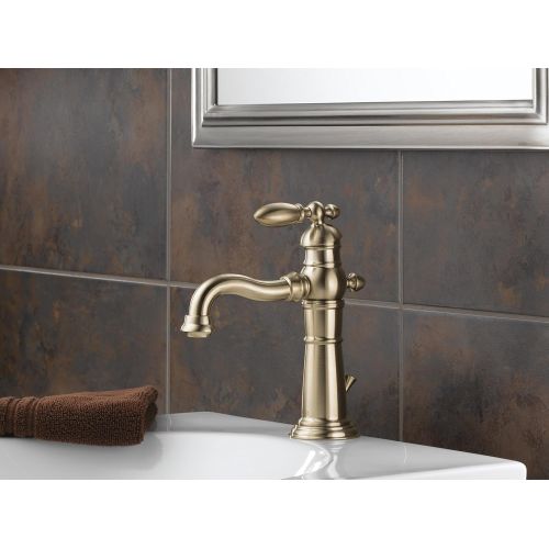  Delta Faucet Victorian Single Hole Bathroom Faucet, Gold Bathroom Faucet, Single Handle Bathroom Faucet, Metal Drain Assembly, Champagne Bronze 555LF-CZ