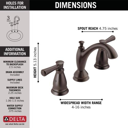 Delta Faucet Linden Widespread Bathroom Faucet 3 Hole, Bronze Bathroom Faucet, Bathroom Sink Faucet, Diamond Seal Technology, Metal Drain Assembly, Venetian Bronze 3593-RBMPU-DST