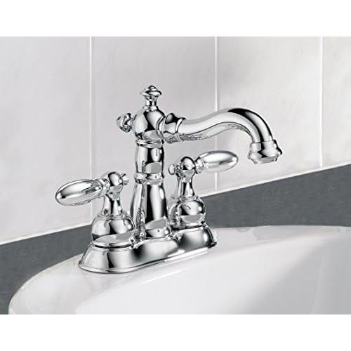  Delta Faucet Victorian Centerset Bathroom Faucet Chrome, Bathroom Sink Faucet, Diamond Seal Technology, Metal Drain Assembly, Chrome 2555-MPU-DST
