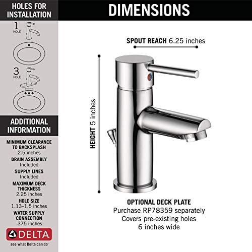  Delta Faucet Modern Single Hole Bathroom Faucet, Single Handle Bathroom Faucet Chrome, Bathroom Sink Faucet, Drain Assembly, Chrome 559LF-PP