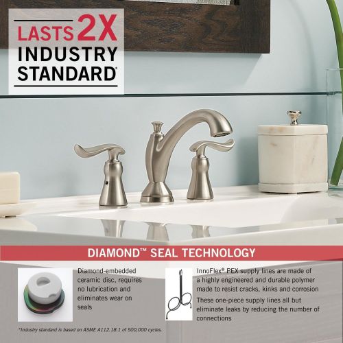  Delta Faucet Linden Widespread Bathroom Faucet Brushed Nickel, Bathroom Faucet 3 Hole, Diamond Seal Technology, Metal Drain Assembly, Stainless 3594-SSMPU-DST