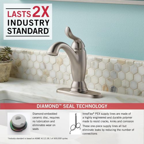  Delta Faucet Linden Single Hole Bathroom Faucet Brushed Nickel, Single Handle Bathroom Faucet, Diamond Seal Technology, Metal Drain Assembly, Stainless 594-SSMPU-DST