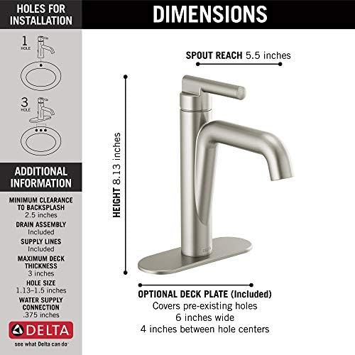  Delta Faucet Nicoli Single Hole Bathroom Faucet Brushed Nickel, Single Handle Bathroom Faucet, Drain Assembly, Stainless 15849LF-SS