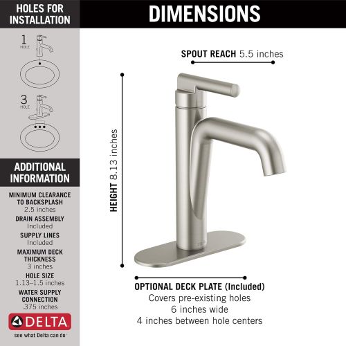  Delta Faucet Nicoli Single Hole Bathroom Faucet Brushed Nickel, Single Handle Bathroom Faucet, Drain Assembly, Stainless 15849LF-SS