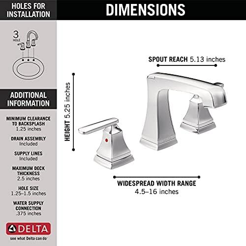  Delta Faucet Ashlyn Widespread Bathroom Faucet Chrome, Bathroom Faucet 3 Hole, Diamond Seal Technology, Metal Drain Assembly, Chrome 3564-MPU-DST