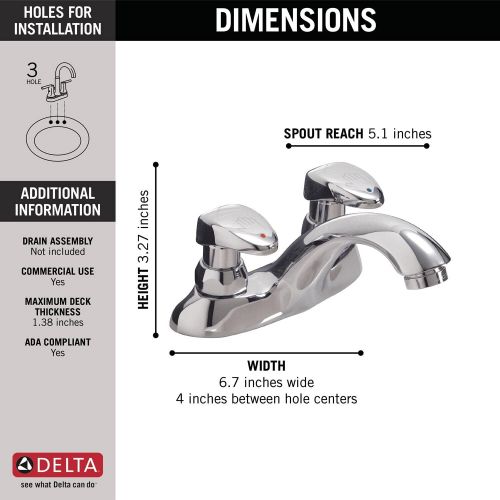  Delta Faucet 86T1153 86T Two Handle Metering Slow-Close Bathroom Faucet, Chrome,5.50 x 7.25 x 9.25 inches