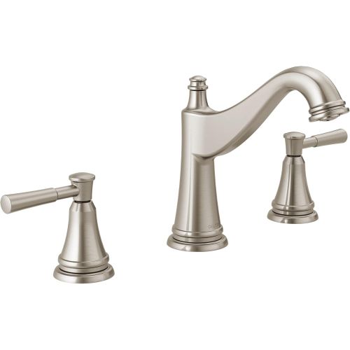  Delta Faucet Mylan Widespread Bathroom Faucet Brushed Nickel, Bathroom Faucet 3 Hole, Drain Assembly, Worry-Free Drain Catch, SpotShield Brushed Nickel 35777LF-SP