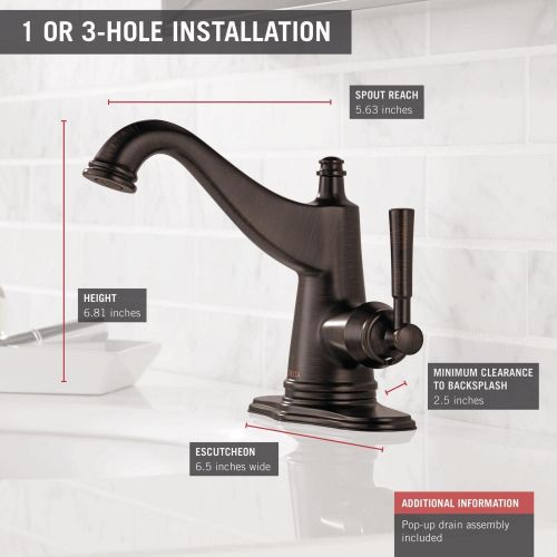  Delta Faucet Mylan Single Hole Bathroom Faucet, Bronze Bathroom Faucet, Single Handle, Drain Assembly and Worry-Free Drain Catch, Venetian Bronze 15777LF-RB