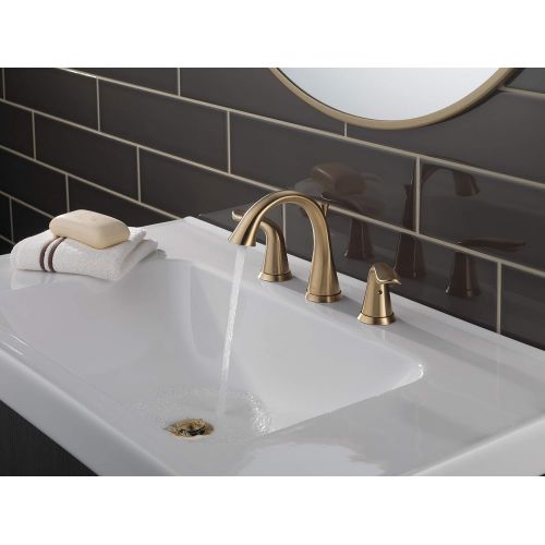  Delta Faucet Lahara Widespread Bathroom Faucet 3 Hole, Gold Bathroom Faucet, Diamond Seal Technology, Metal Drain Assembly, Champagne Bronze 3538-CZMPU-DST