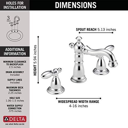  Delta Faucet Victorian Widespread Bathroom Faucet Chrome, Bathroom Faucet 3 Hole, Diamond Seal Technology, Metal Drain Assembly, Chrome 3555-MPU-DST,1