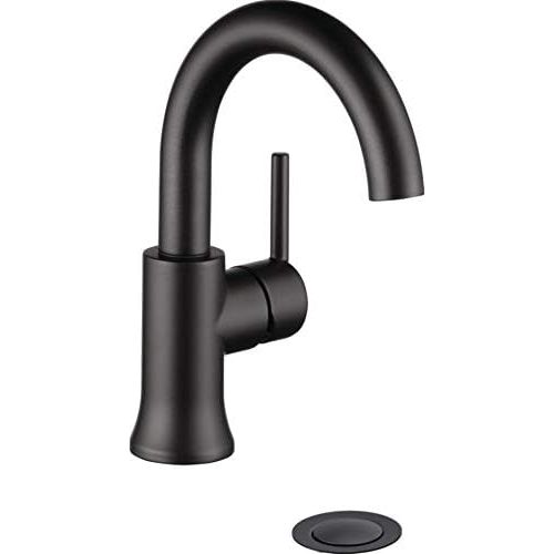  Delta Faucet Trinsic Matte Black Bathroom Faucet, Single Hole Bathroom Faucet, Single Handle Bathroom Faucet, Diamond Seal Technology, Drain Assembly, Matte Black 559HA-BL-DST