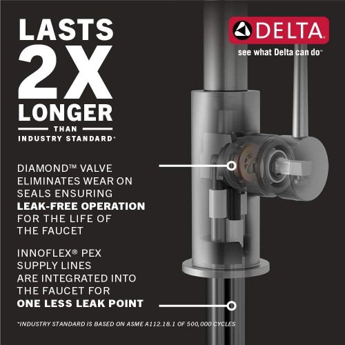  Delta Faucet Trinsic Matte Black Bathroom Faucet, Single Hole Bathroom Faucet, Single Handle Bathroom Faucet, Diamond Seal Technology, Drain Assembly, Matte Black 559HA-BL-DST