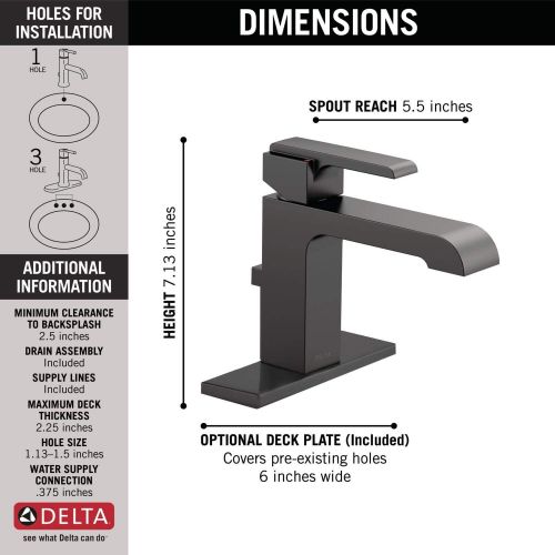  Delta Faucet Ara Matte Black Bathroom Faucet, Single Hole Bathroom Faucet, Single Handle Bathroom Faucet, Metal Drain Assembly, Matte Black 567LF-BLMPU