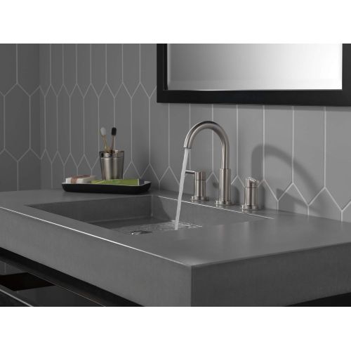  Delta Faucet Nicoli Widespread Bathroom Faucet Brushed Nickel, Bathroom Faucet 3 Hole, Bathroom Sink Faucet, Drain Assembly, Stainless 35749LF-SS,Standard