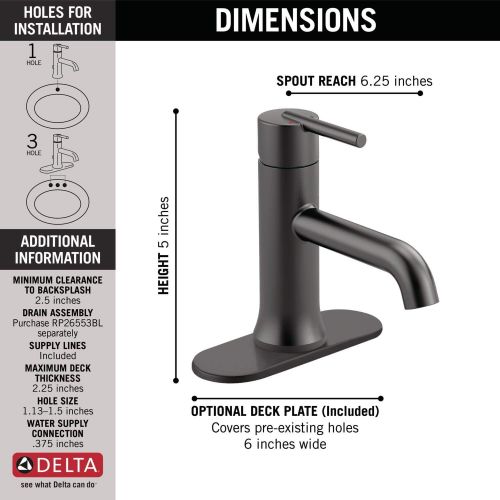  Delta Faucet Trinsic Matte Black Bathroom Faucet, Single Hole Bathroom Faucet, Single Handle Bathroom Faucet, Matte Black 559LF-BLLPU