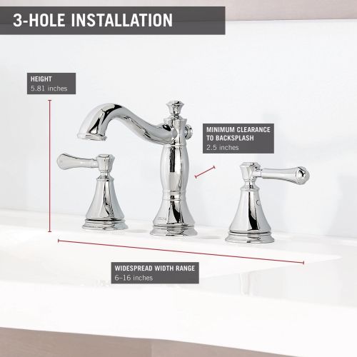  Delta Faucet Cassidy Widespread Bathroom Faucet Chrome, Bathroom Faucet 3 Hole, Bathroom Sink Faucet, Metal Drain Assembly, Chrome 3597LF-MPU