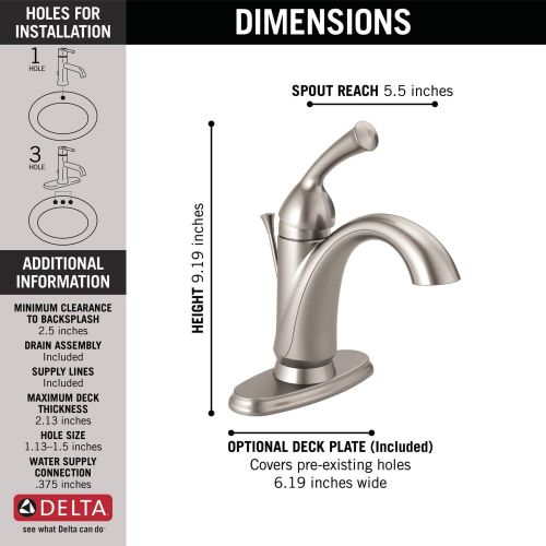  Delta Faucet Haywood Single Hole Bathroom Faucet Brushed Nickel, Single Handle Bathroom Faucet, Diamond Seal Technology, Metal Drain Assembly, Stainless 15999-SS-DST