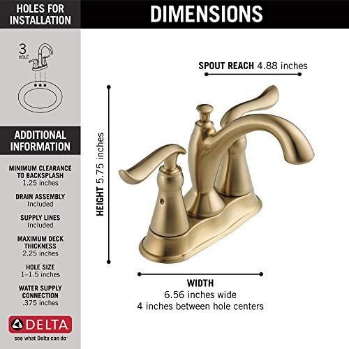  Delta Faucet Linden Gold Bathroom Faucet, Centerset Bathroom Faucet, Diamond Seal Technology, Metal Drain Assembly, Champagne Bronze 2594-CZMPU-DST