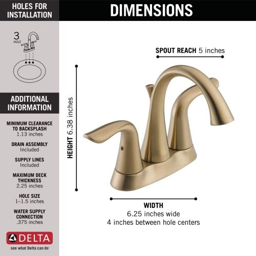  Delta Faucet Lahara Gold Bathroom Faucet, Centerset Bathroom Faucet, Diamond Seal Technology, Metal Drain Assembly, Champagne Bronze 2538-CZMPU-DST