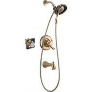 Delta Faucet Linden 17 Series Dual-Function Tub and Shower Trim Kit, Shower Faucet with 4-Spray In2ition 2-in-1 Dual Hand Held Shower Head with Hose, Champagne Bronze T17494-CZ-I (