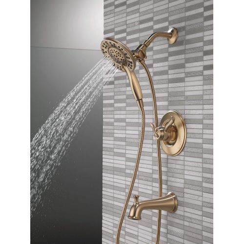  Delta Faucet Linden 17 Series Dual-Function Tub and Shower Trim Kit, Shower Faucet with 4-Spray In2ition 2-in-1 Dual Hand Held Shower Head with Hose, Champagne Bronze T17494-CZ-I (