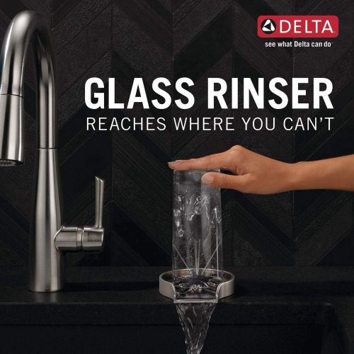  Delta Faucet Metal Glass Rinser for Kitchen Sinks, Kitchen Sink Accessories, Bar Glass Rinser, Black Stainless GR250-KS