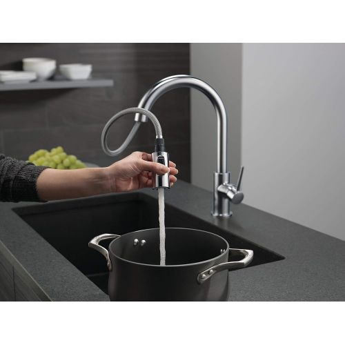  Delta Faucet Trinsic Single-Handle Kitchen Sink Faucet with Pull Down Sprayer and Magnetic Docking Spray Head, Arctic Stainless 9159-AR-DST