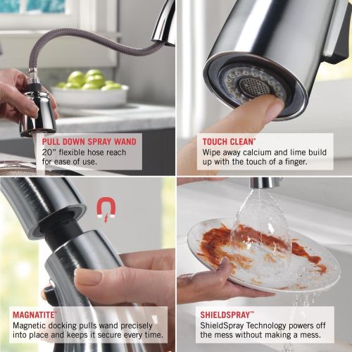  Delta Faucet Addison Single-Handle Kitchen Sink Faucet with Pull Down Sprayer, ShieldSpray Technology and Magnetic Docking Spray Head, Arctic Stainless 9192-AR-DST
