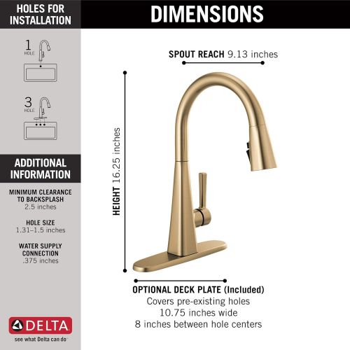  Delta Faucet Lenta Single-Handle Kitchen Sink Faucet with Pull Down Sprayer and Magnetic Docking Spray Head, Champagne Bronze 19802Z-CZ-DST
