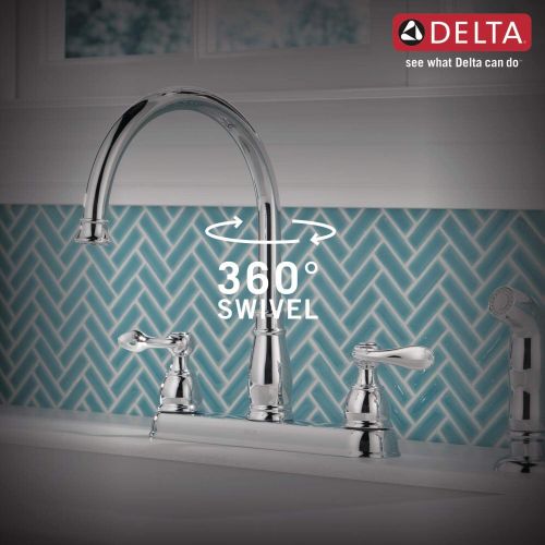  Delta Faucet Windemere 2-Handle Kitchen Sink Faucet with Side Sprayer in Matching Finish, Chrome 21996LF
