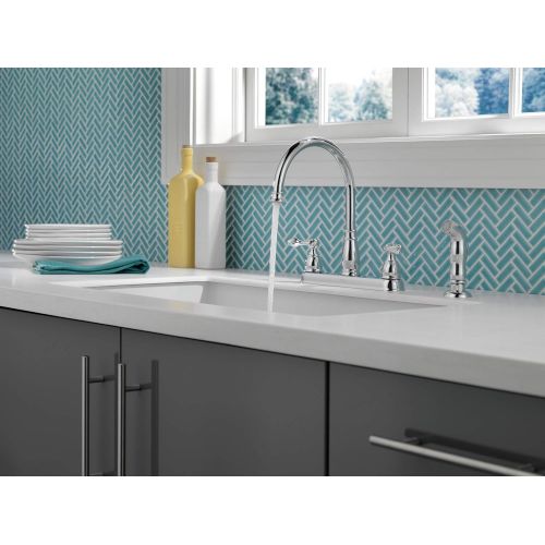  Delta Faucet Windemere 2-Handle Kitchen Sink Faucet with Side Sprayer in Matching Finish, Chrome 21996LF