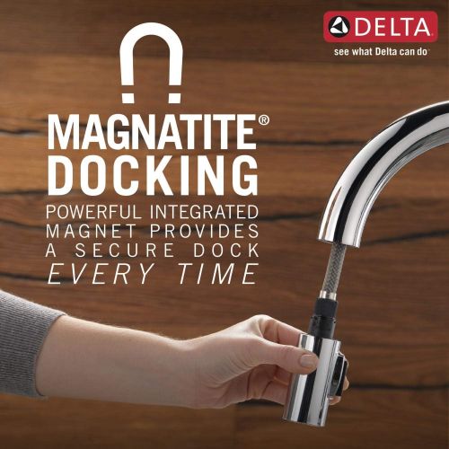  Delta Faucet Essa Single-Handle Bar-Prep Kitchen Sink Faucet with Pull Down Sprayer and Magnetic Docking Spray Head, Arctic Stainless 9913-AR-DST