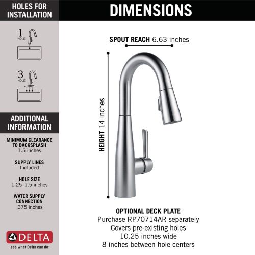  Delta Faucet Essa Single-Handle Bar-Prep Kitchen Sink Faucet with Pull Down Sprayer and Magnetic Docking Spray Head, Arctic Stainless 9913-AR-DST
