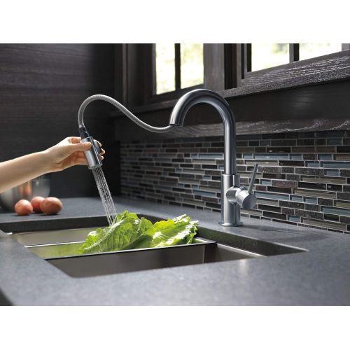  Delta Faucet 9959-ARLS-DST Trinsic Single Handle Bar Kitchen Swivel Pull-Down Prep, Arctic Stainless