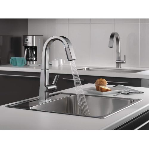  Delta Faucet Pivotal Single-Handle Bar-Prep Kitchen Sink Faucet with Pull Down Sprayer and Magnetic Docking Spray Head, Arctic Stainless 9993-AR-DST