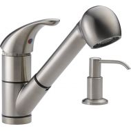 DELTA FAUCET Peerless P18550LF-SSSD Choice Single Handle Kitchen Pull-Out Faucet with Soap Dispenser, Stainless