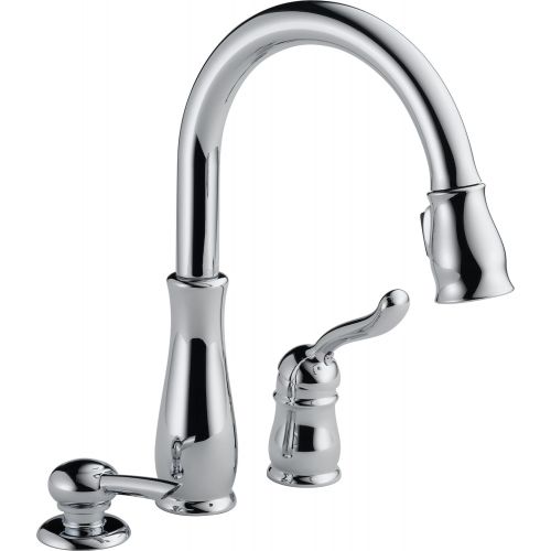  DELTA FAUCET Delta 978-SD-DST Leland Single Handle Kitchen Faucet With Pull Down Spray, Soap Dispenser, and Diamond Seal Valve, Chrome