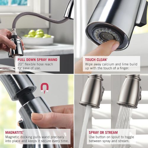  DELTA FAUCET Delta 978-SD-DST Leland Single Handle Kitchen Faucet With Pull Down Spray, Soap Dispenser, and Diamond Seal Valve, Chrome