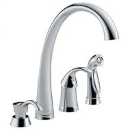 DELTA FAUCET Delta 4380-SD-DST Pilar Single Handle Kitchen Faucet with Spray and Soap Dispenser, Chrome