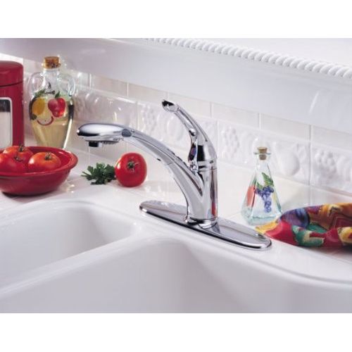  DELTA FAUCET Delta 472-DST Signature Single Handle Pull-Out Kitchen Faucet, Chrome