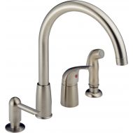 DELTA FAUCET Peerless P188900LF-SSSD Apex Single Handle Widespread Kitchen Waterfall with Soap Dispenser, Stainless