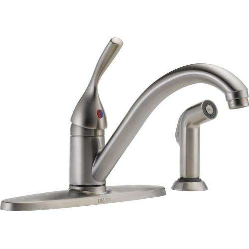  DELTA FAUCET Delta Faucet Classic Single-Handle Kitchen Sink Faucet with Side Sprayer in Matching Finish, Stainless 400-SS-DST