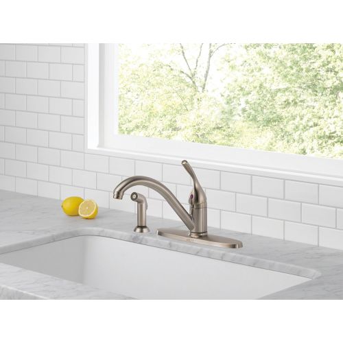  DELTA FAUCET Delta Faucet Classic Single-Handle Kitchen Sink Faucet with Side Sprayer in Matching Finish, Stainless 400-SS-DST