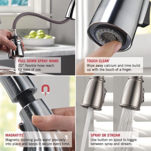  DELTA FAUCET Delta Faucet Allora Single-Handle Kitchen Sink Faucet with Pull Down Sprayer and Magnetic Docking Spray Head, Arctic Stainless 989-AR-DST