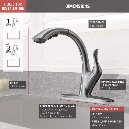  Delta Faucet Linden Single-Handle Kitchen Sink Faucet with Pull Out Sprayer, Arctic Stainless 4153-AR-DST