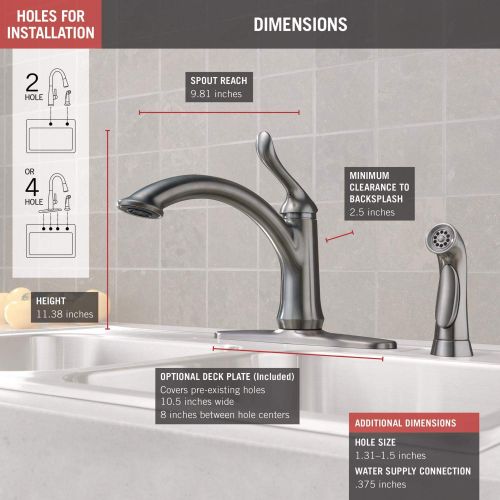  DELTA FAUCET Delta Faucet Linden Single-Handle Kitchen Sink Faucet with Side Sprayer in Matching Finish, Arctic Stainless 4453-AR-DST