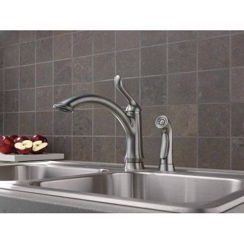  DELTA FAUCET Delta Faucet Linden Single-Handle Kitchen Sink Faucet with Side Sprayer in Matching Finish, Arctic Stainless 4453-AR-DST